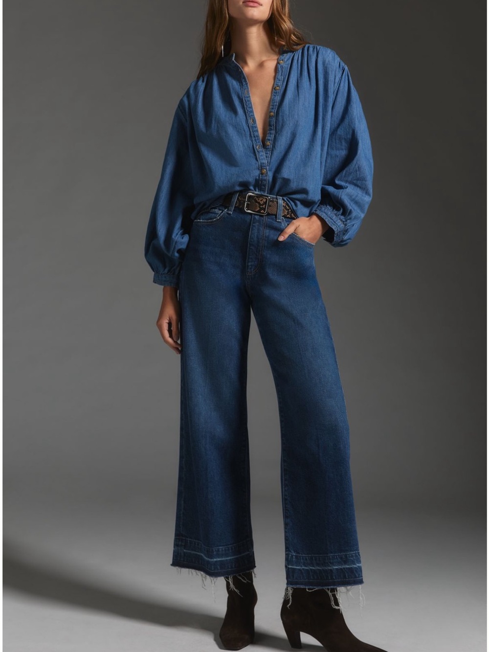 PAIGE Anessa Wide-Leg High-Rise Crop Jeans size 26